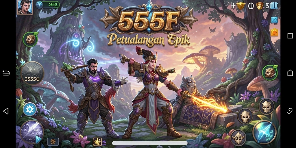 Screenshot gameplay RPG 555F menampilkan pertarungan seru dengan grafik yang memukau.