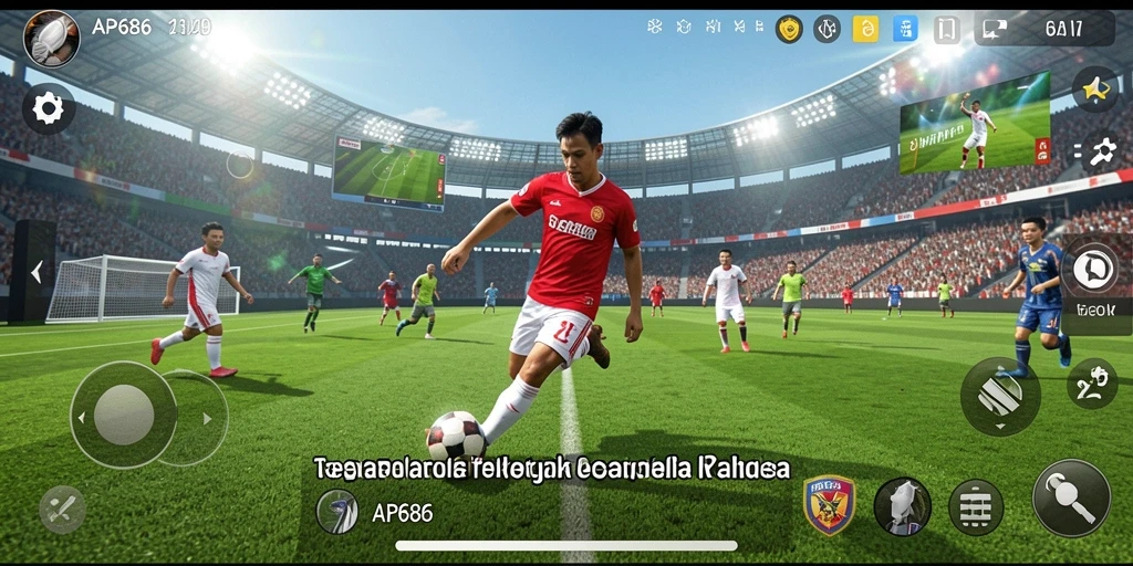 Tangkapan layar gameplay AP686 menampilkan aksi seru di lapangan sepak bola.