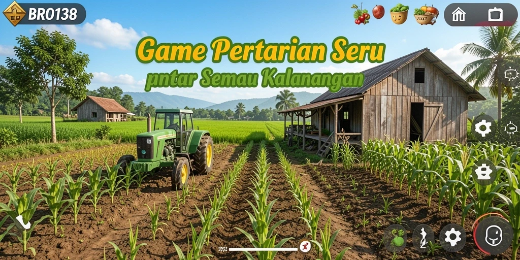 Tampilan gameplay BRO138 dengan suasana pertanian yang berwarna-warni.