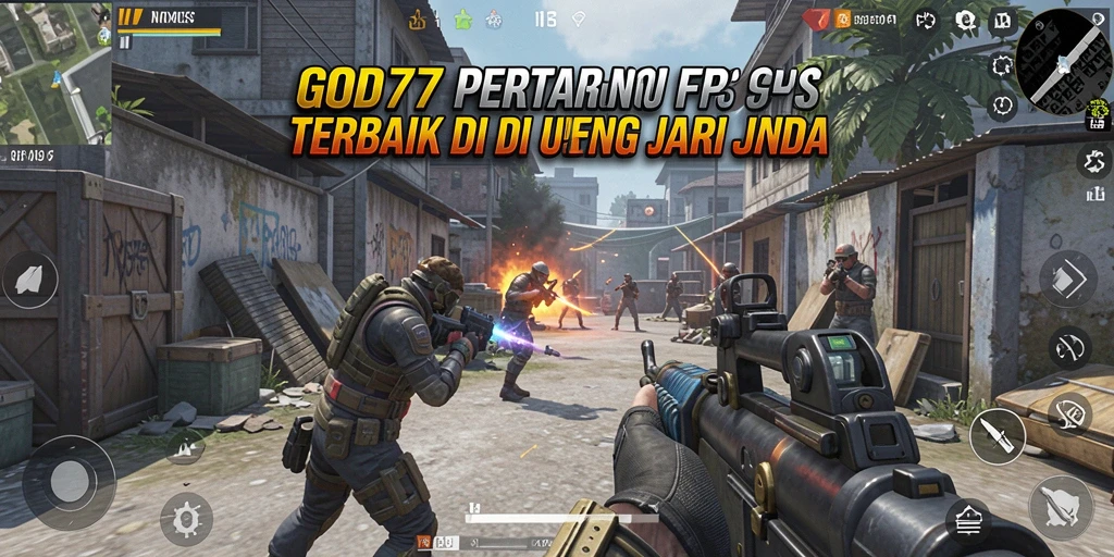 Tangkapan layar menunjukkan aksi intens gameplay FPS di GOD77.