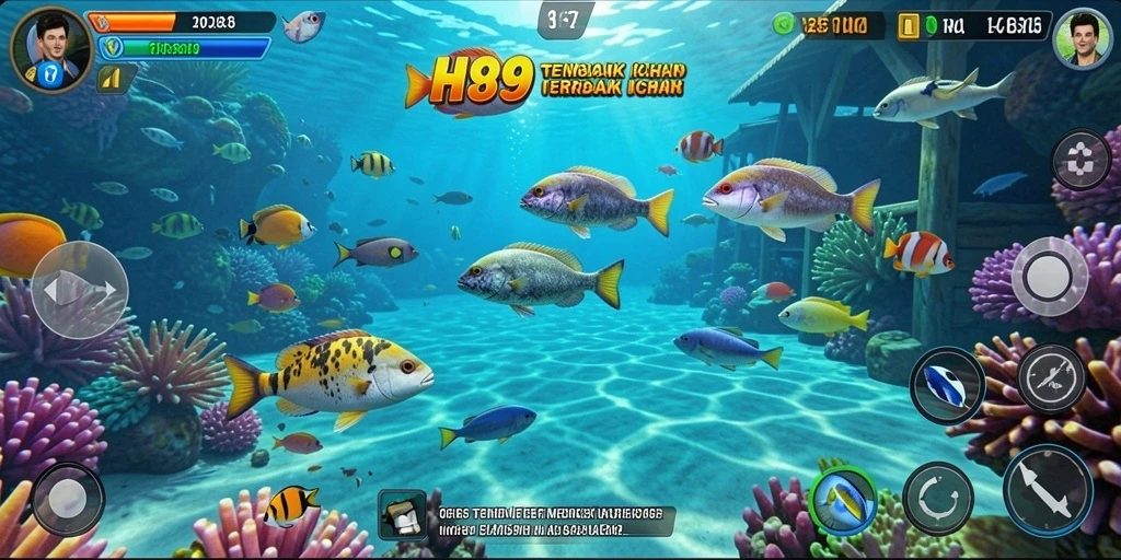 Screenshot gameplay H89 menampilkan momen seru berburu ikan.