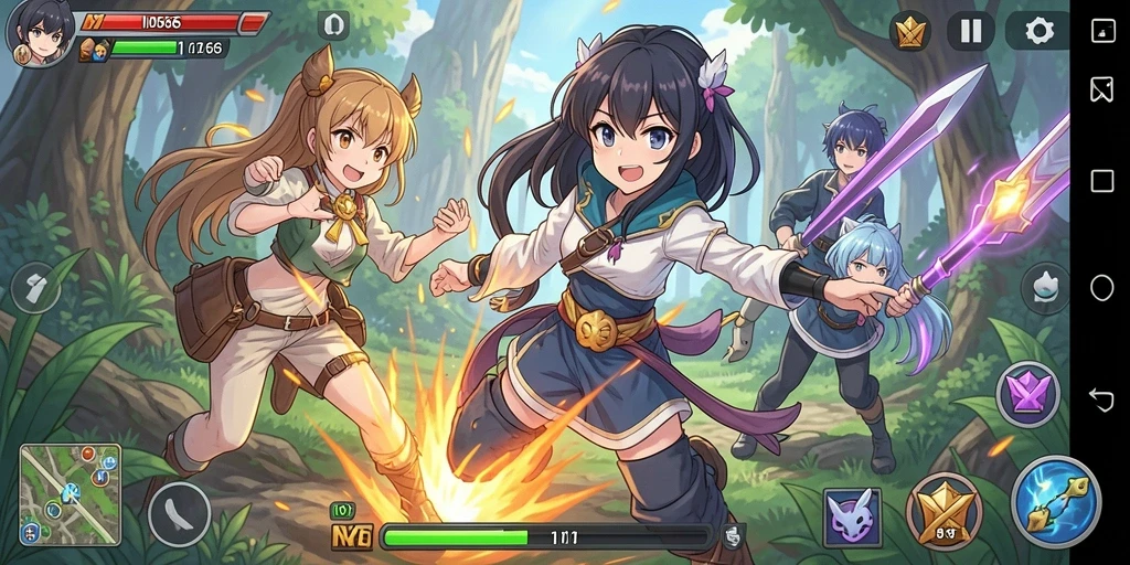 Screenshot utama IND666 menampilkan aksi karakter anime dalam pertarungan yang seru.