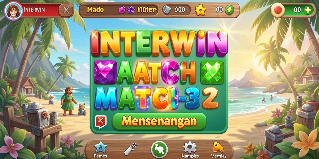 Tampilan menarik dari gameplay Match-3 INTERWIN yang penuh warna.
