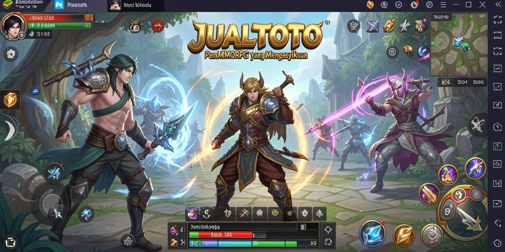 Screenshot gameplay JUALTOTO menampilkan pertempuran seru di dunia MMORPG.