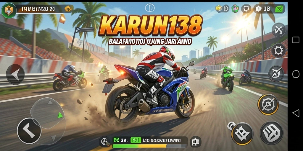 Tangkapan layar utama KARUN138 menampilkan aksi balap motor yang mendebarkan.