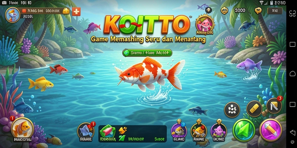 Tampilan gameplay KOITOTO dengan suasana memancing yang menawan.