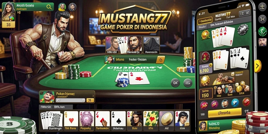 Tampilan gameplay Poker yang menarik dan interaktif di MUSTANG77.