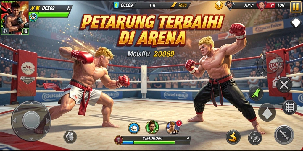Tampilan gameplay OCE69 dengan karakter bertarung yang dinamis.