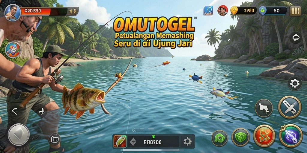Screenshot gameplay OMUTOGEL yang menunjukkan momen memancing seru.