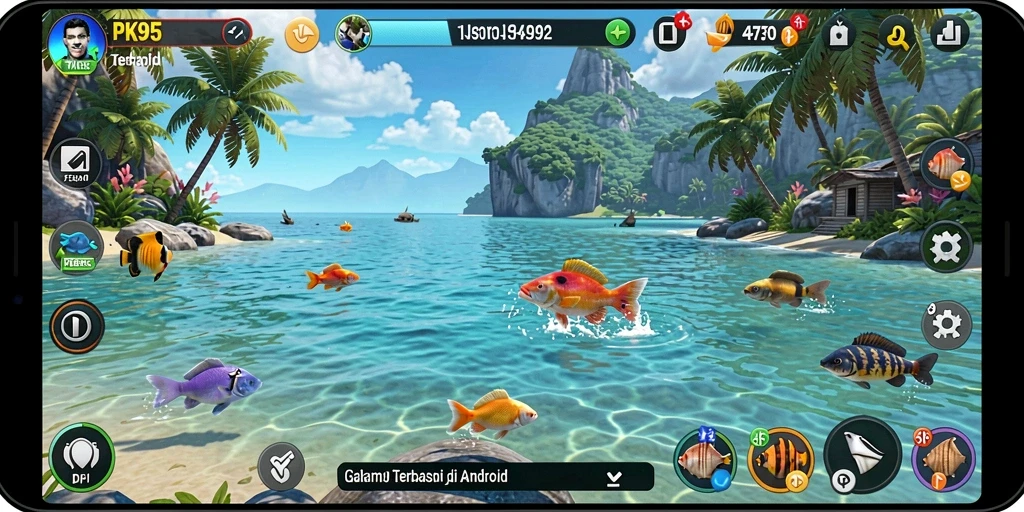 Tampilan gameplay PK95 yang memukau saat menangkap ikan.