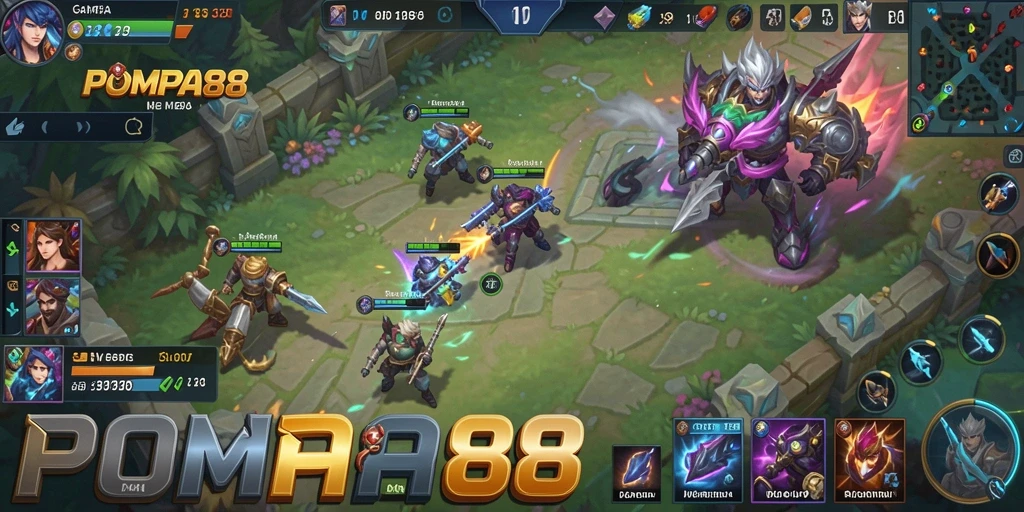 Screenshot menampilkan karakter-karakter seru dalam pertempuran MOBA.
