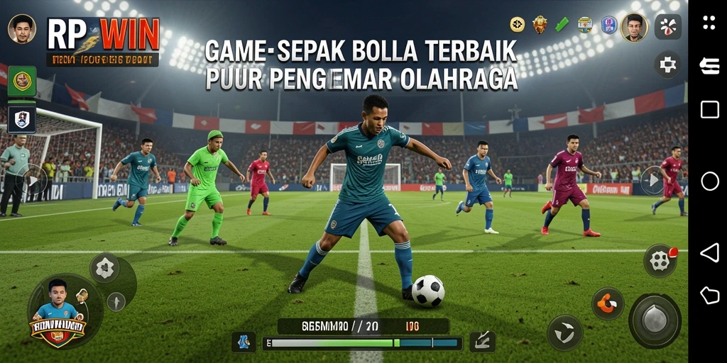 Screenshot gameplay RPWIN menampilkan aksi seru dalam permainan sepak bola.