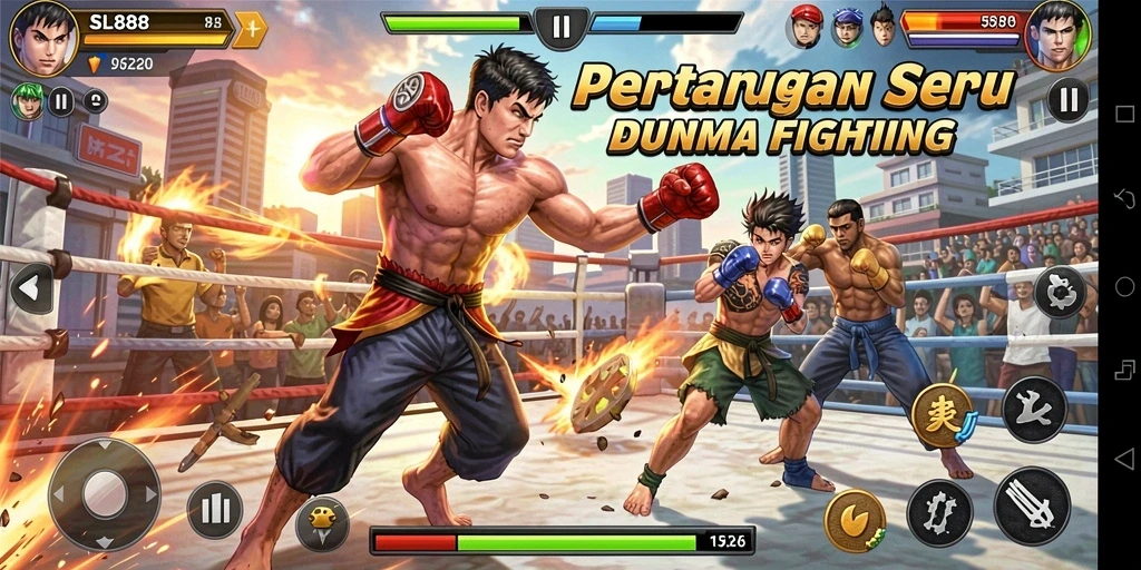 Screenshot gameplay SL888 menampilkan pertarungan karakter yang mendebarkan.