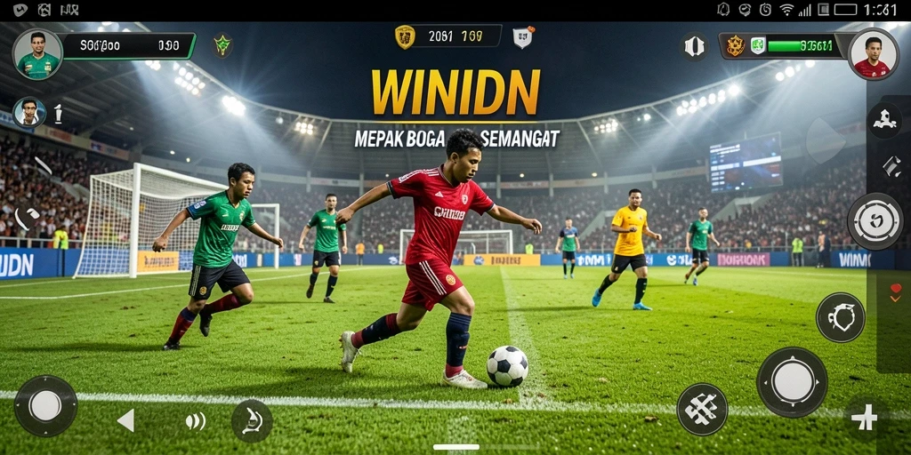Tampilan gameplay seru di WINIDN, menyajikan aksi sepak bola yang mendebarkan.